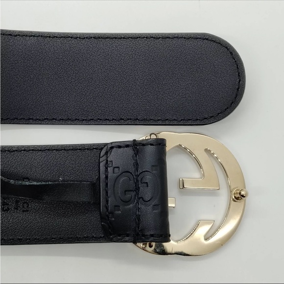 Authentic Gucci Black Leather Belt with Gold Buckle - Picture 7 of 12